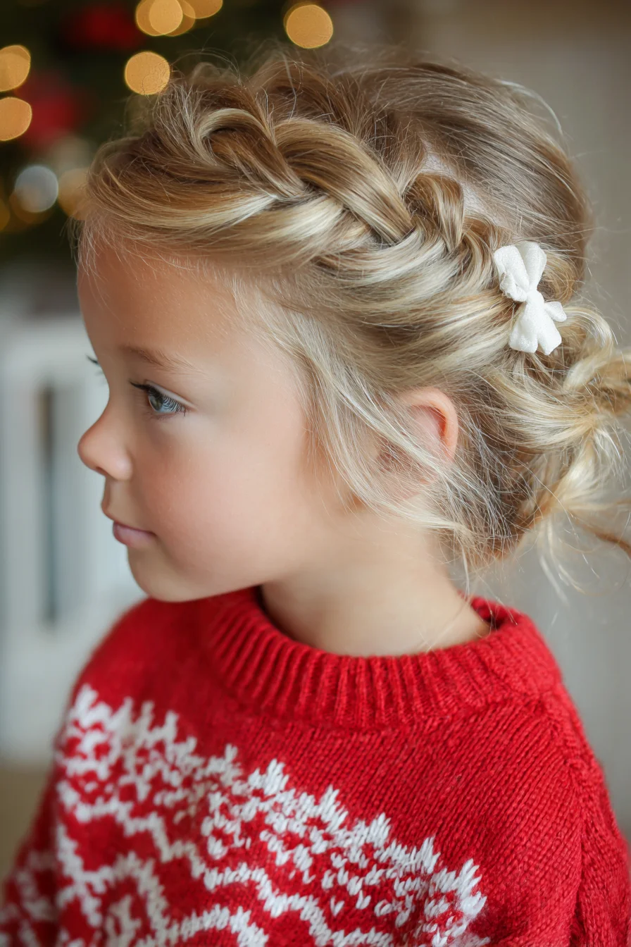 Side Twist-to-Bun with Soft Bow — Braided Accent for Kids