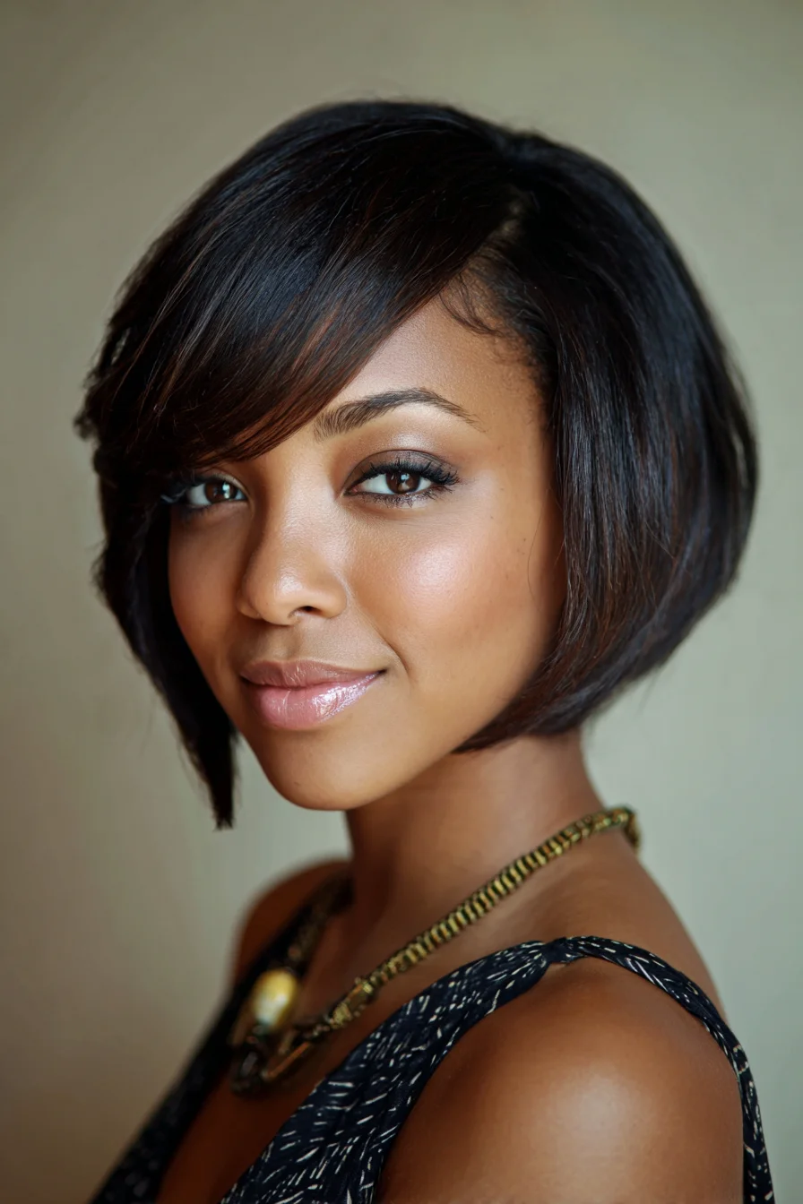 Sleek Angled Bob with Side-Swept Bangs