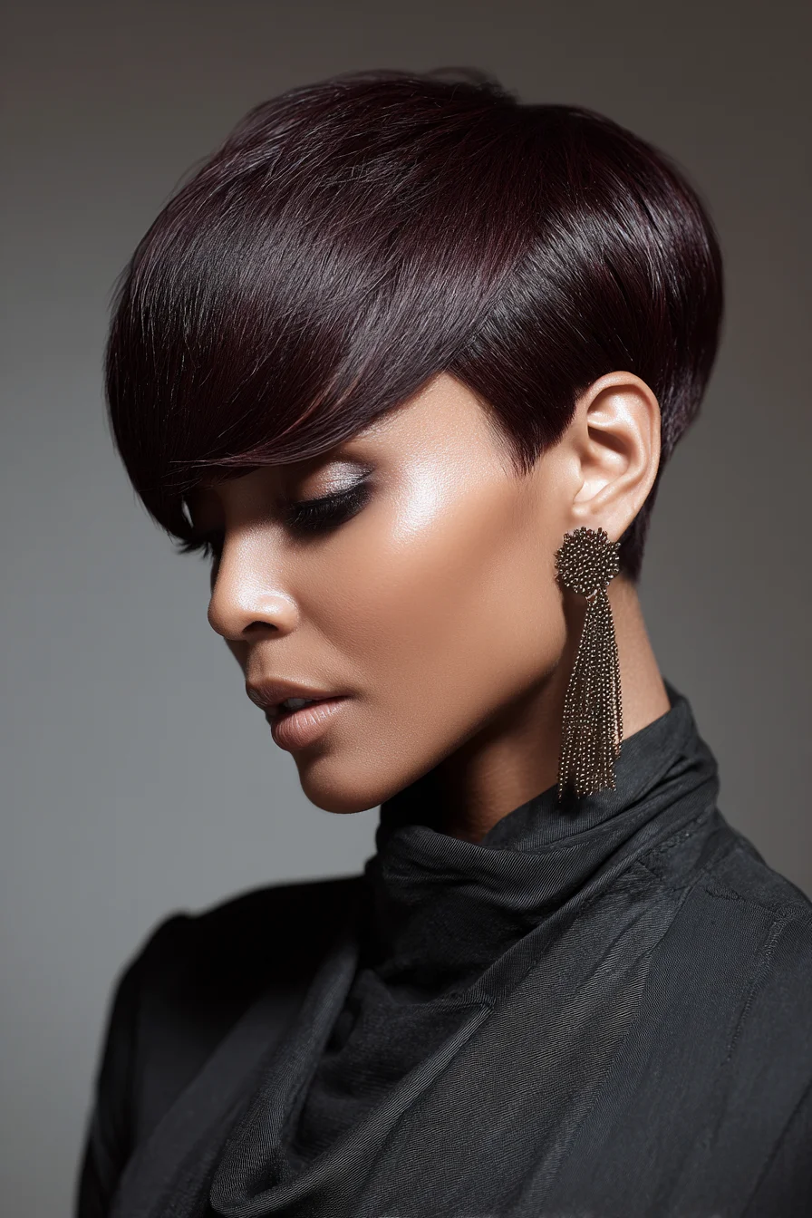 Sleek Asymmetrical Pixie with Long Side-Swept Fringe