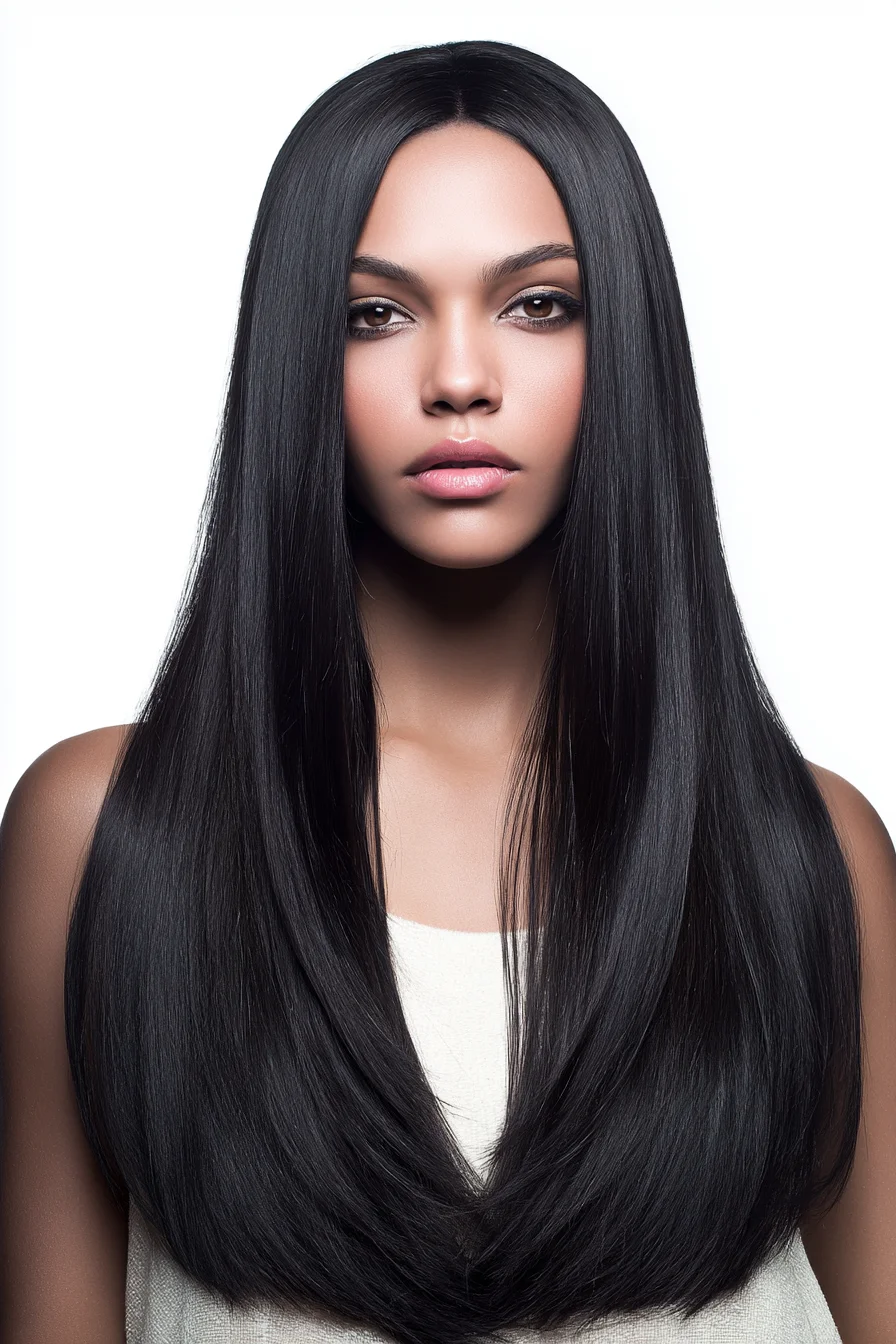 Sleek Center-Part Long Straight Cut with Soft Face-Framing Layers