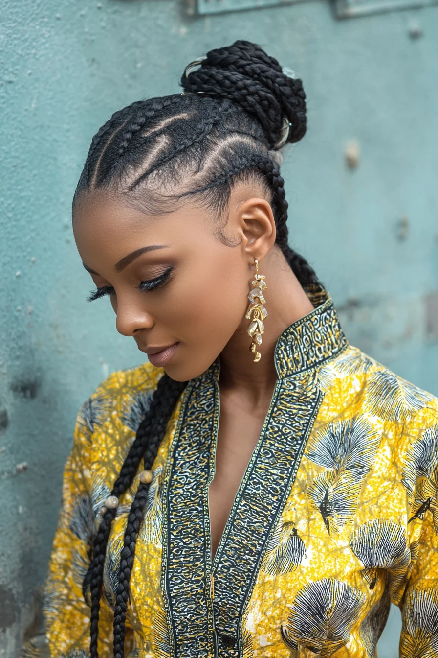 Sleek Cornrow Feed-In Braids into High Braided Bun — Protective Style