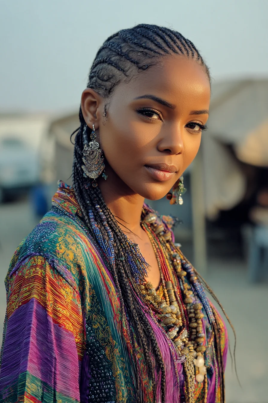 Sleek Cornrows Flowing into Knotless Micro Braids — Long Thin Braids