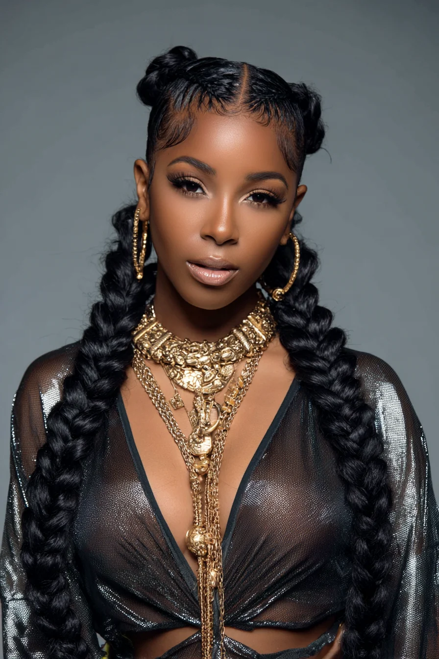 Sleek Double Feed-In Dutch Braids with Defined Baby Hairs