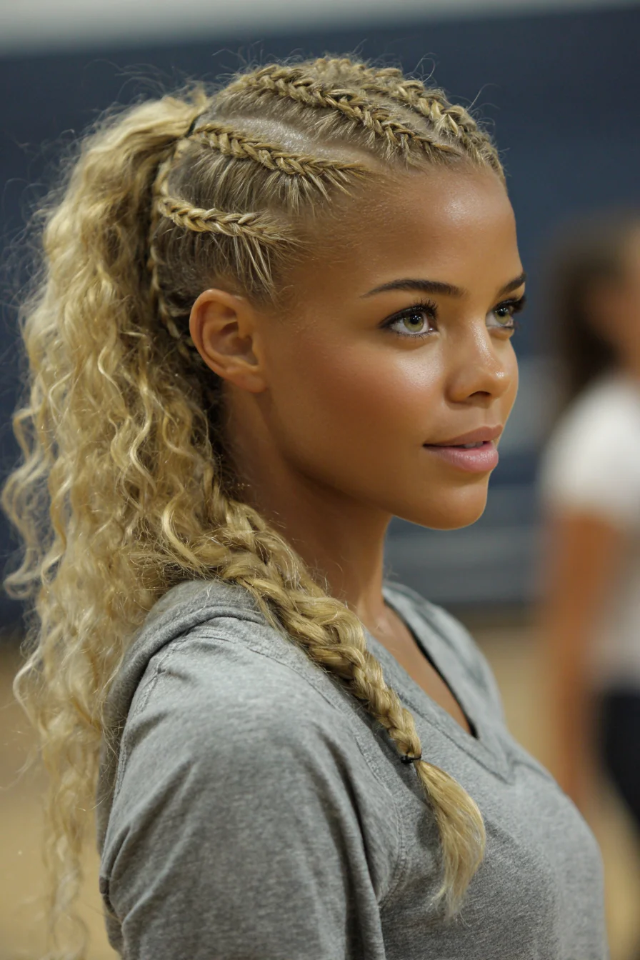 Sleek Feed‑In Cornrows into Voluminous Curly High Ponytail