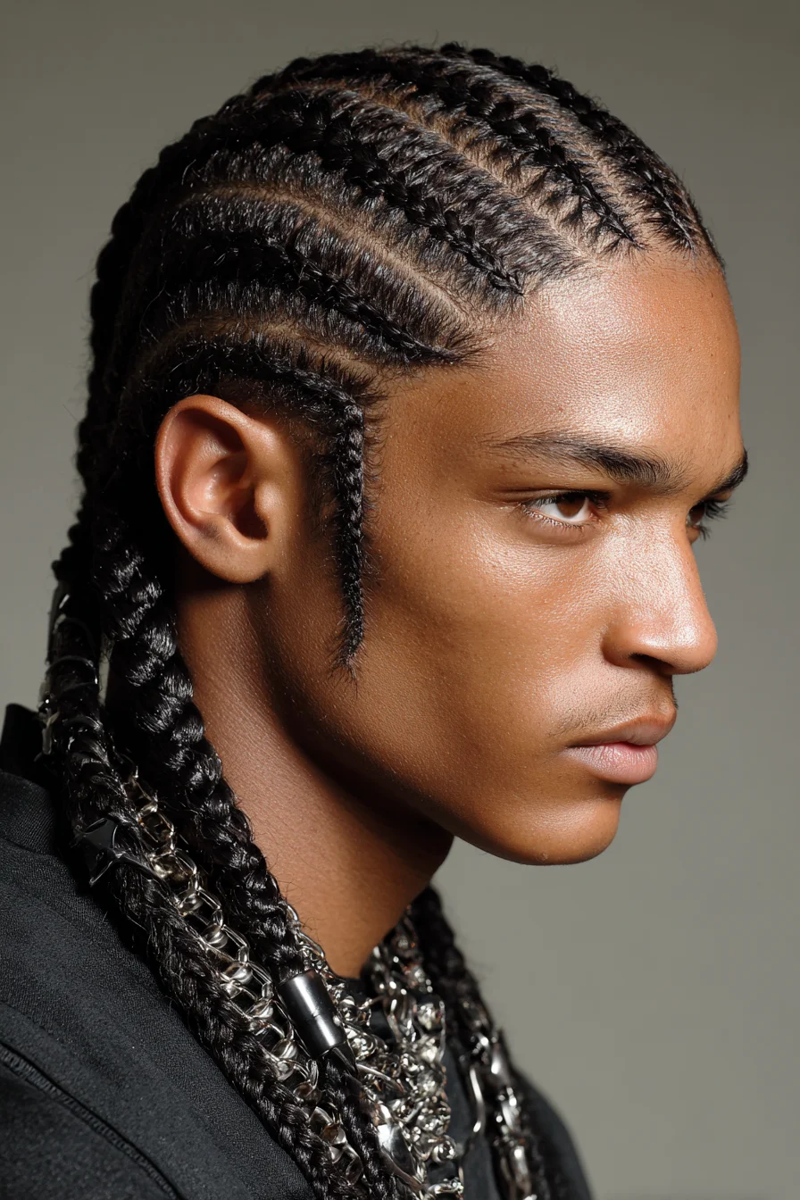 Sleek Feed‑In Cornrows with Chain Accents