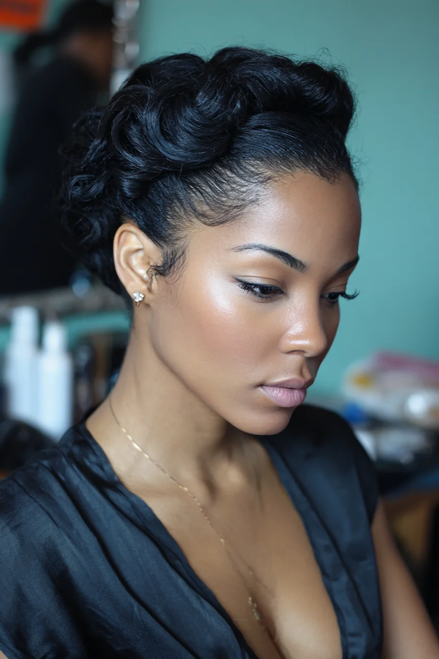 Sleek Finger-Wave Updo for Short to Medium Natural Hair