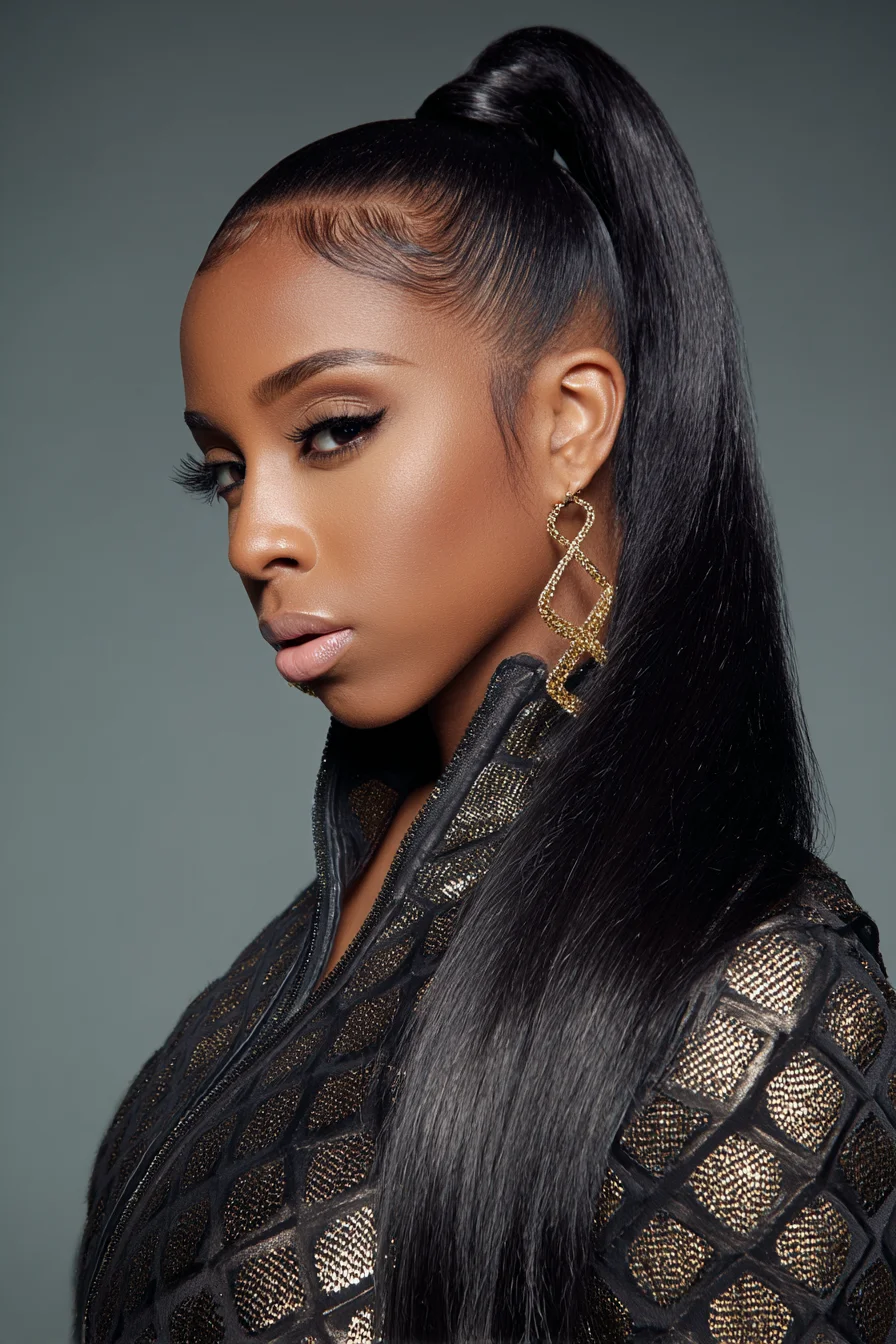 Sleek High Gloss Ponytail with Laid Baby Hairs
