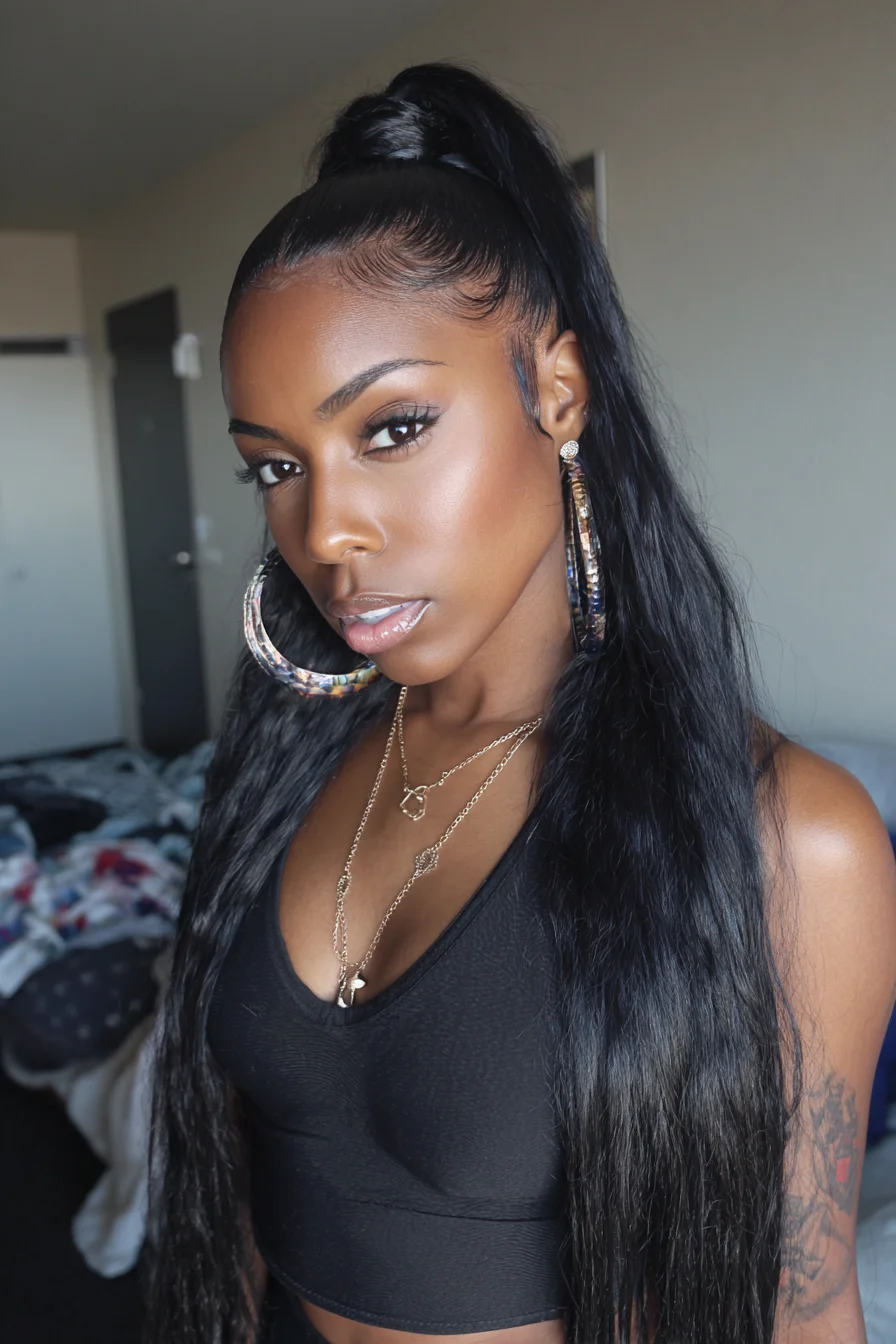 Sleek High Ponytail with Long Wavy Extensions