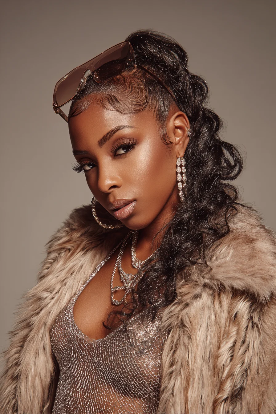 Sleek High Ponytail with Sculpted Baby Hairs and Wavy Extensions