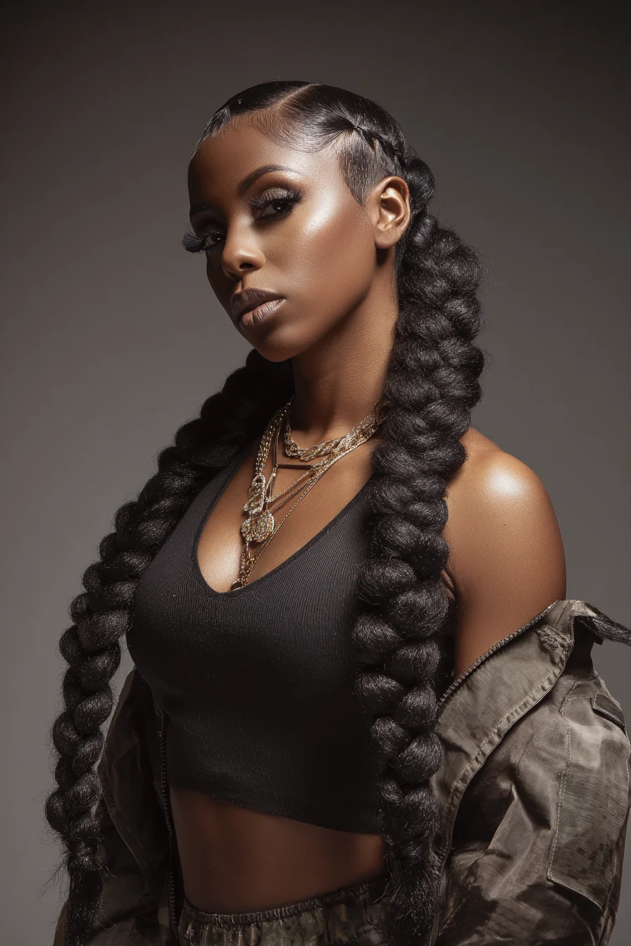 Sleek Jumbo Double Braids with Polished Edges