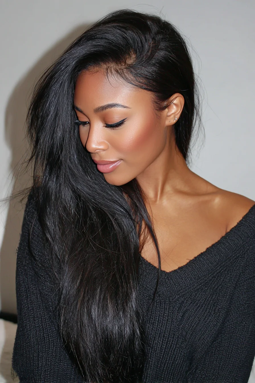 Sleek Long Side‑Swept Straight Hair with Natural Volume