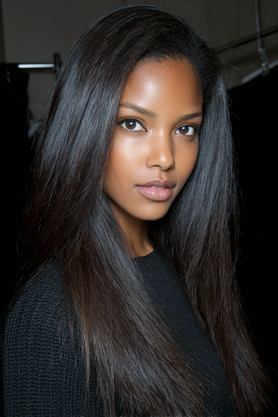 Sleek Long Straight Blowout with Subtle Face-Framing Layers
