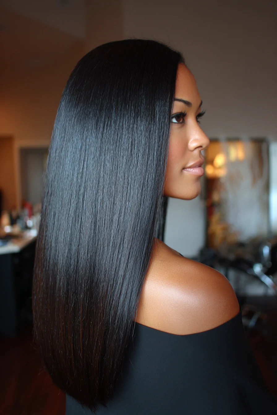 Sleek Long Straight Hair with Blunt Ends and High-Gloss Finish