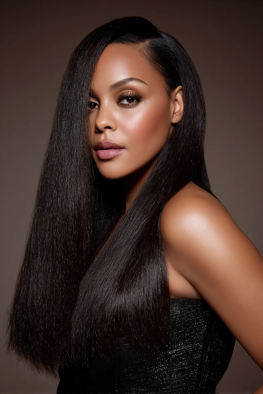 Sleek Long Straight with Deep Side Part — Salon Smooth Finish