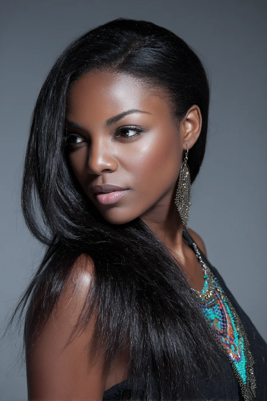 Sleek Side-Parted Long Straight Layers — Smooth, Glossy Finish