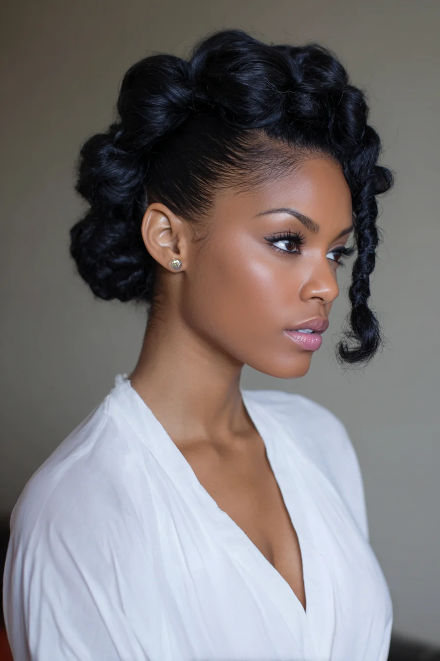 Sleek Twisted Crown Updo with Face‑Framing Coil