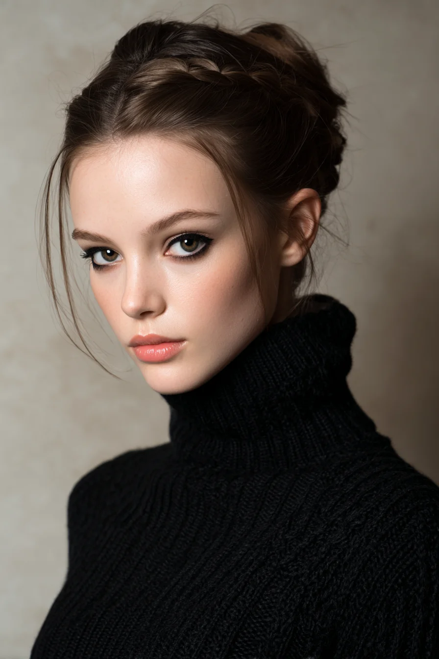 Soft Braided Crown Updo with Face‑Framing Tendrils