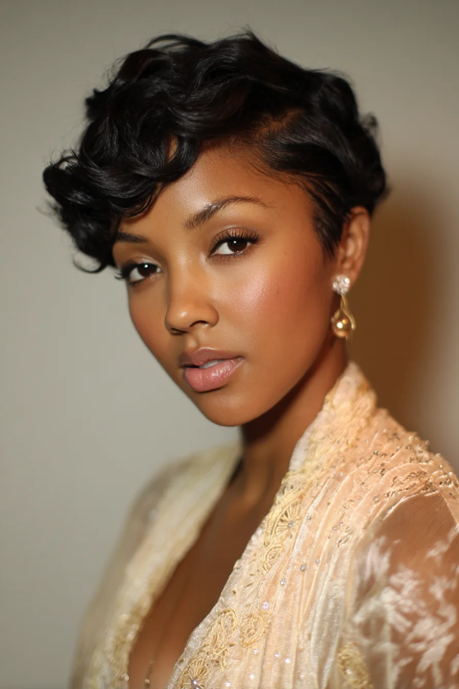 Soft Finger-Wave Pixie with Sculpted Side Part