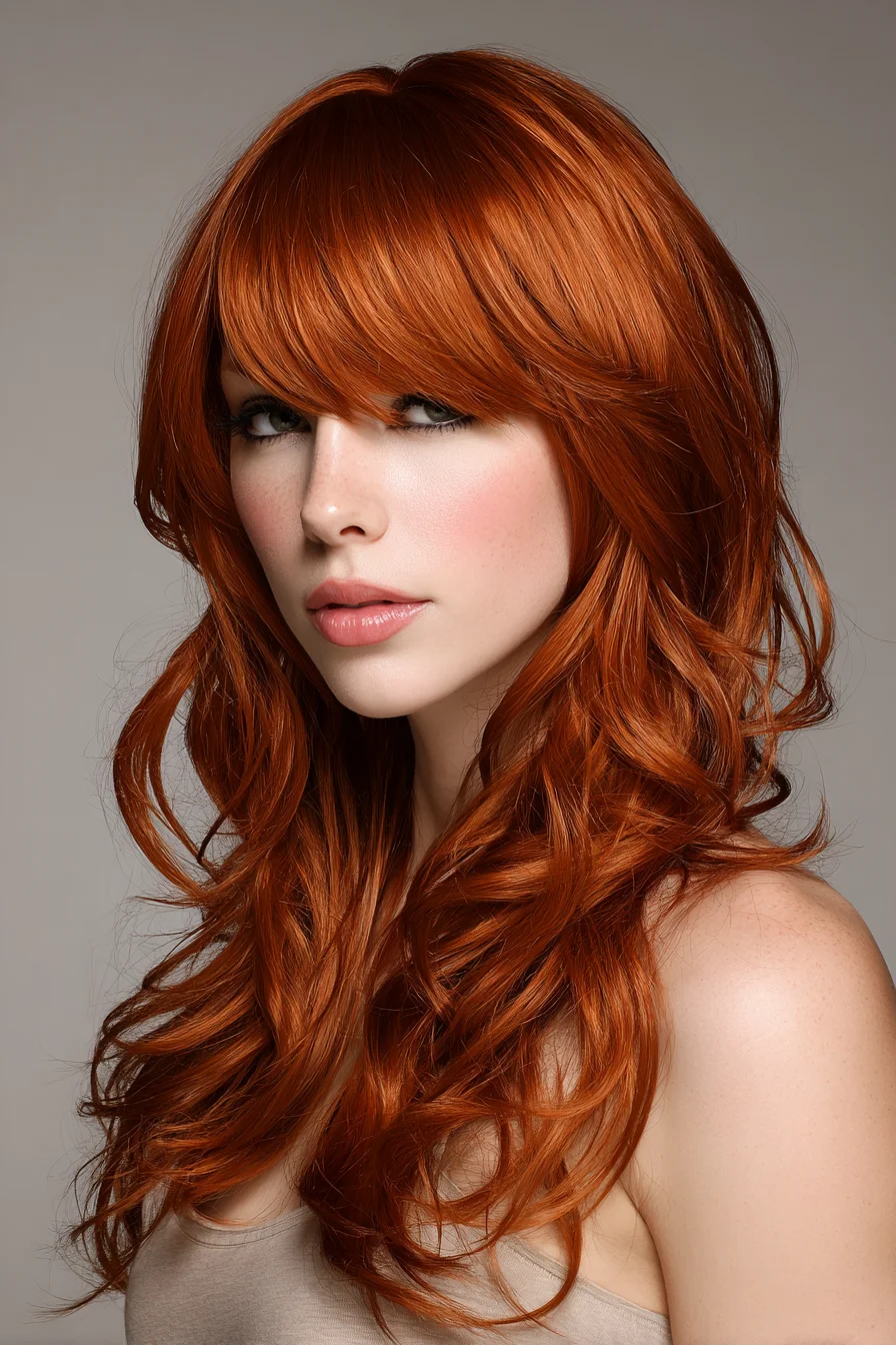 Soft Layered Copper Waves with Blunt Fringe