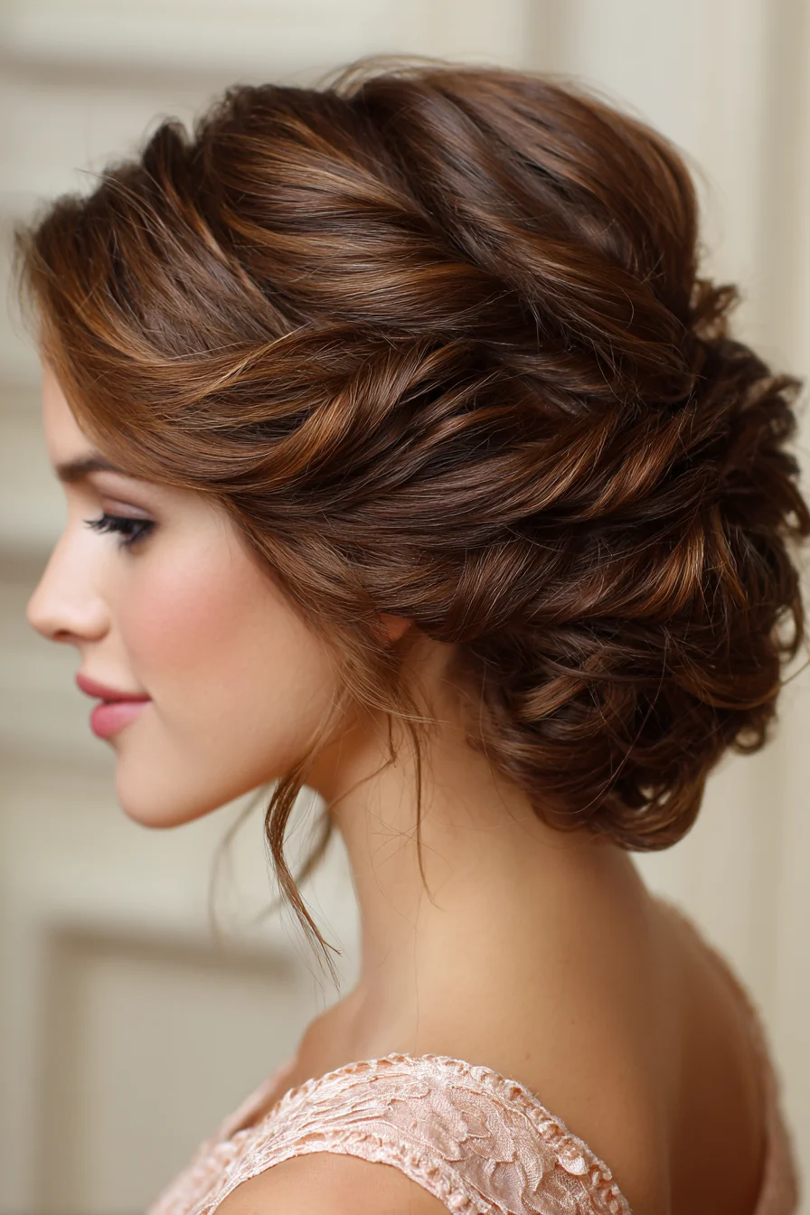 Soft Romantic Twisted Low Updo for Medium-Length Wavy Hair