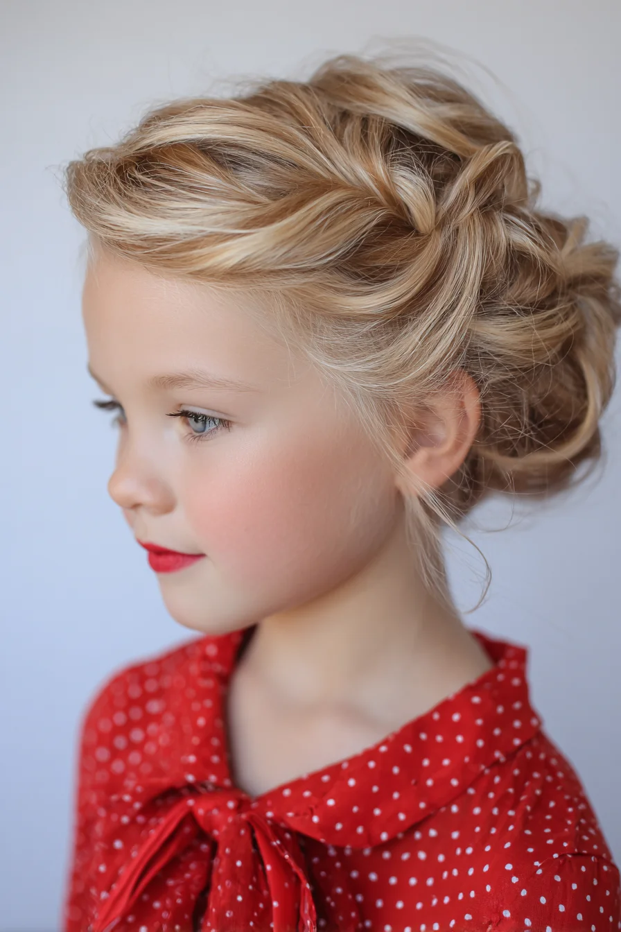 Soft Twisted Crown into Low Messy Bun — Blonde Updo for Girls