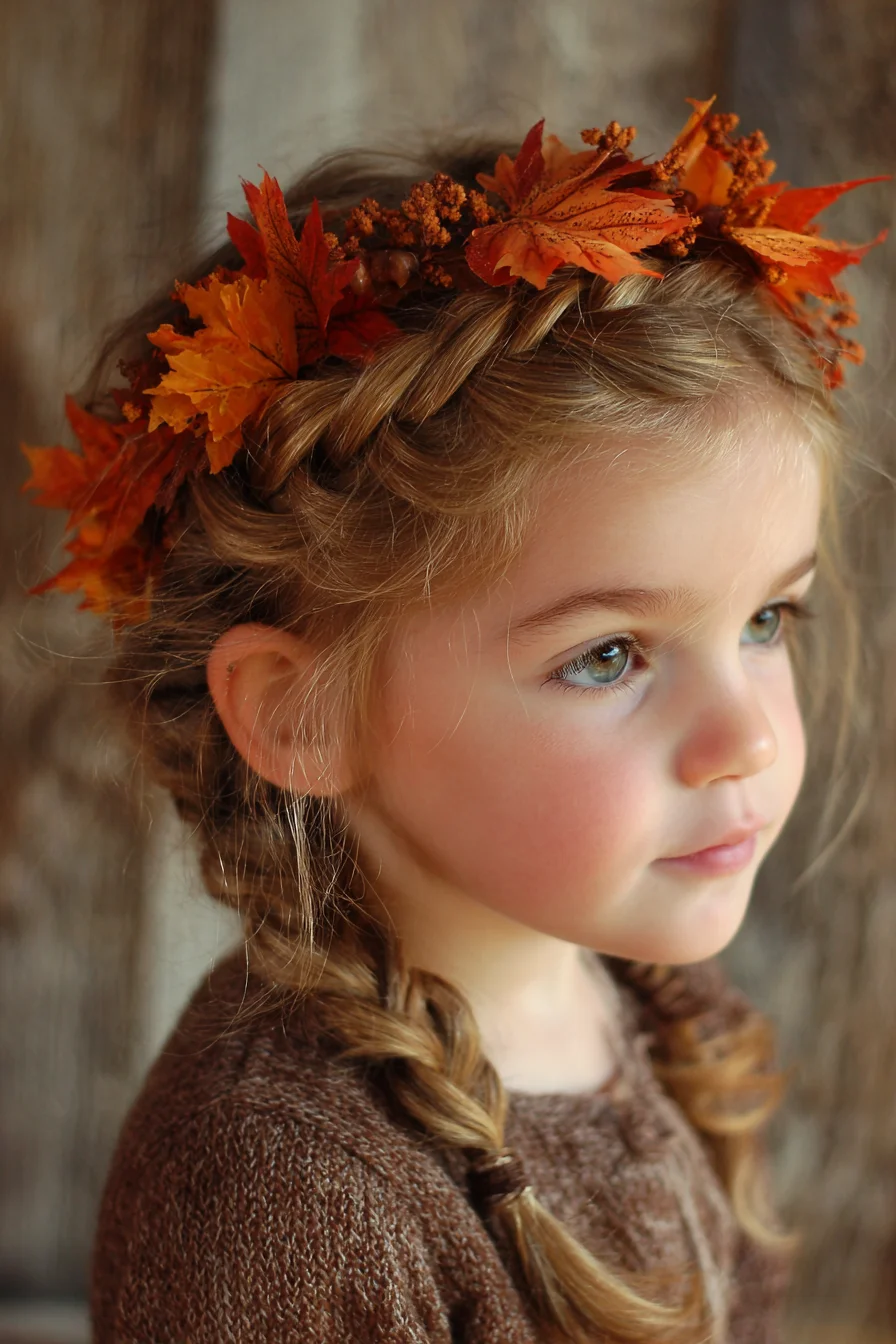 Soft Twisted Crown with Double Braids and Autumn Leaf Crown