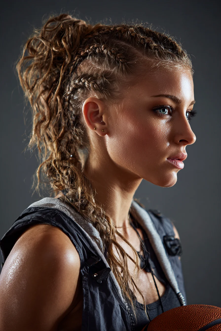 Sporty Cornrowed High Ponytail with Textured Braids