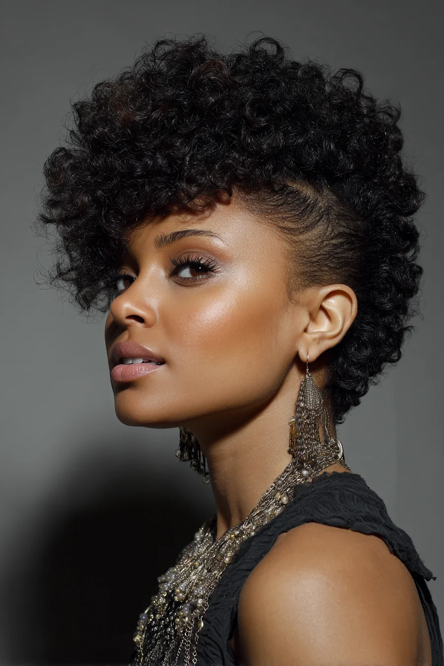 Tapered Curly Mohawk with Defined Coil Texture