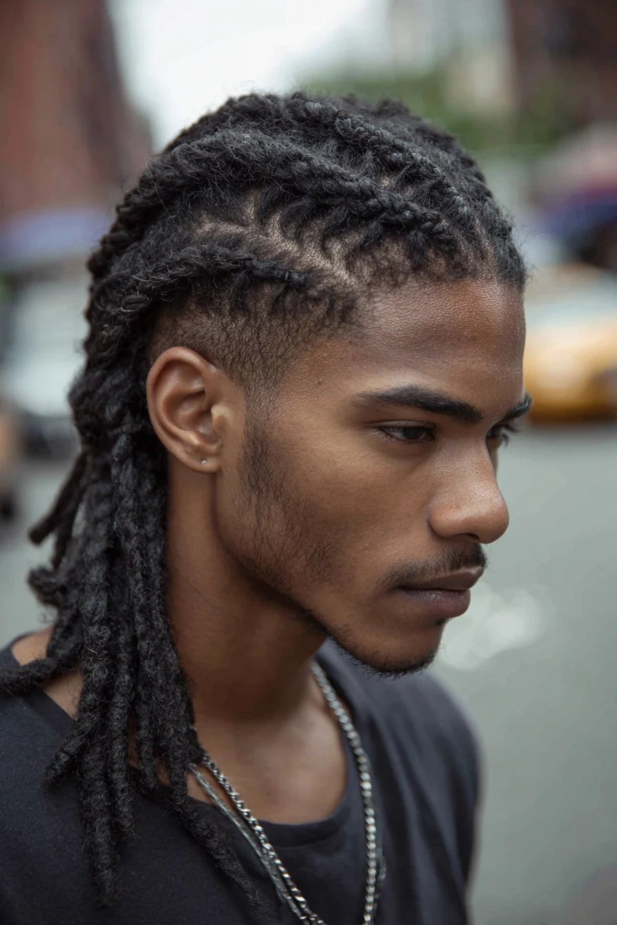 Tapered Sides with Textured Two‑Strand Twists and Loose Loc Ends