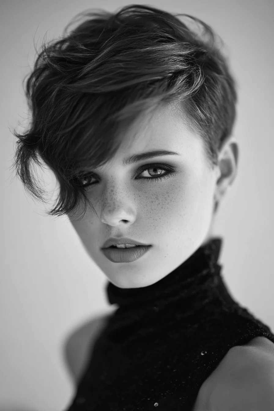Textured Asymmetrical Pixie Cut with Long Side Fringe