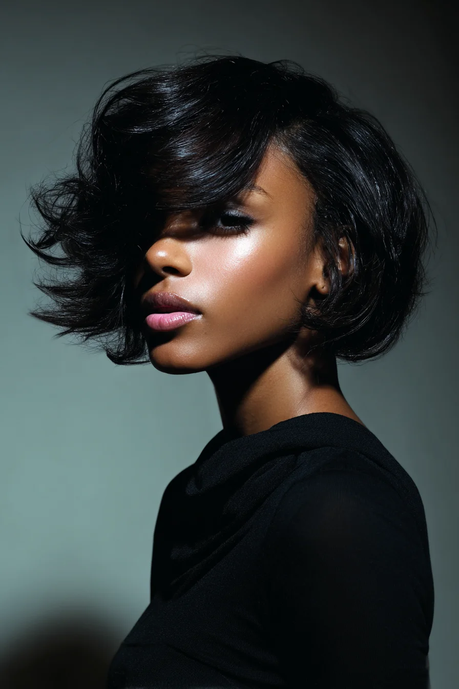 Textured Asymmetrical Short Bob with Side-Swept Bangs