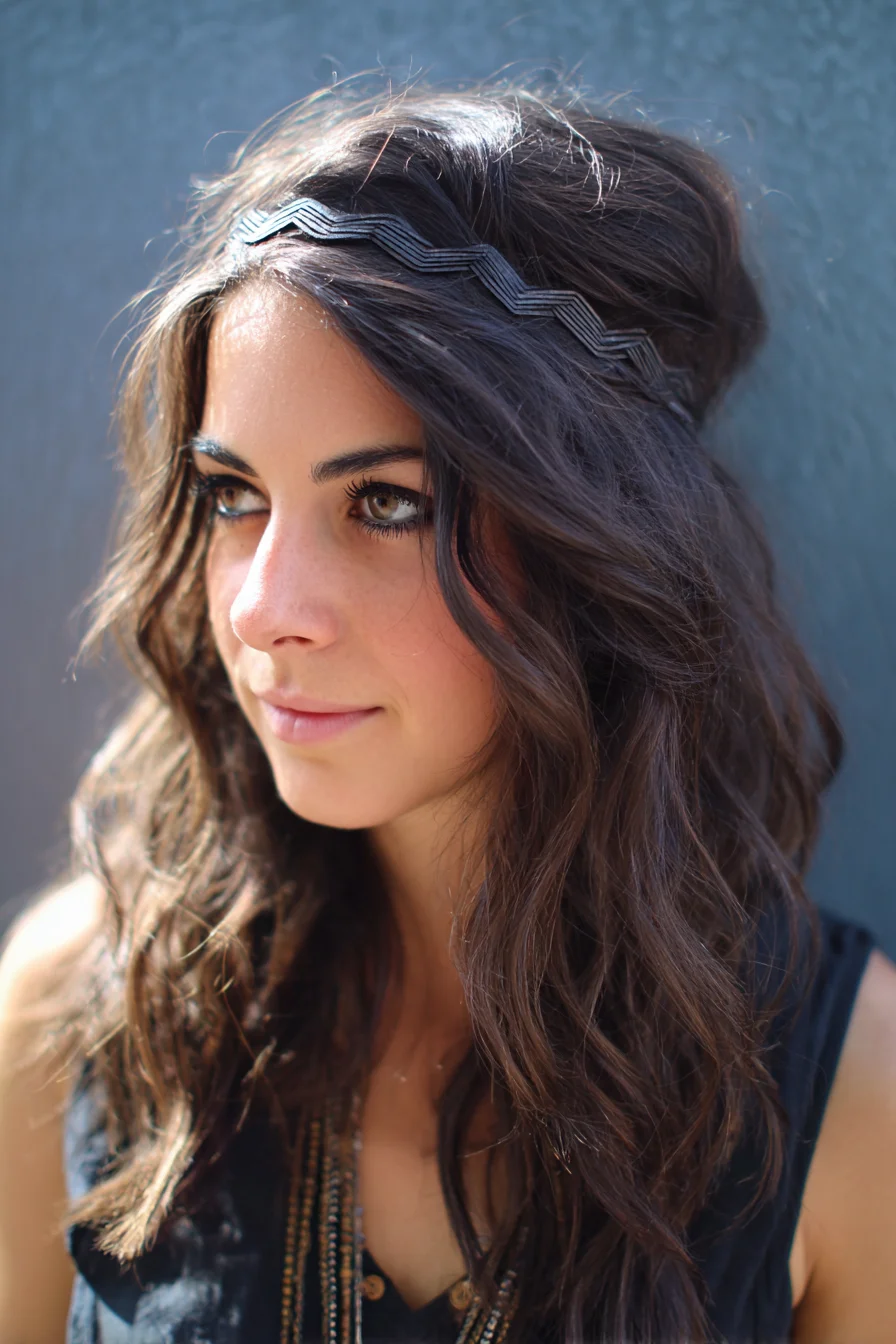 Textured Beach Waves with Boho Headband — Long Layered Hair