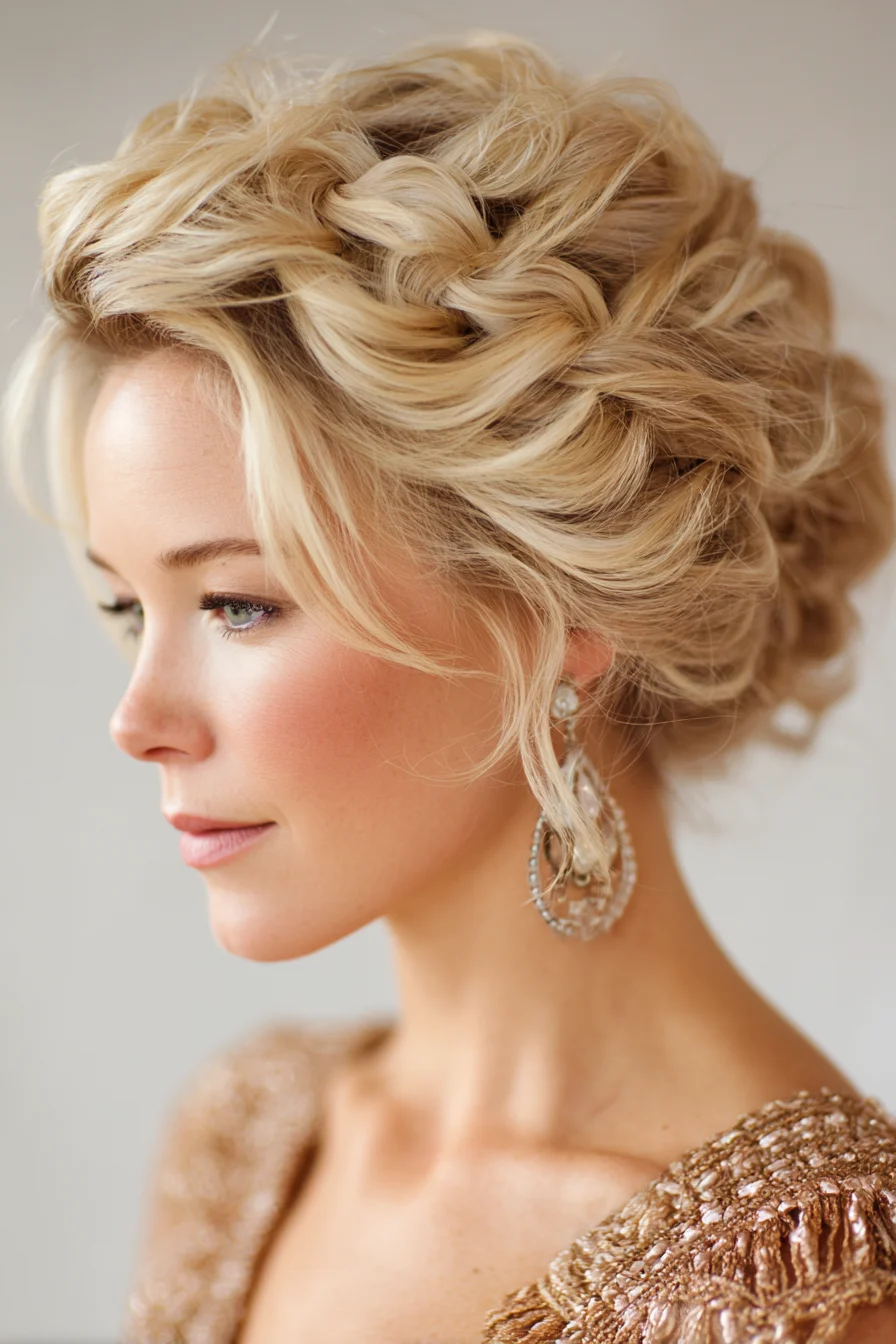 Textured Braided Crown Romantic Updo for Medium to Long Hair