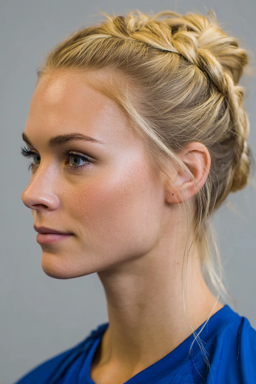 Textured Braided Crown Updo with Face‑Framing Tendrils