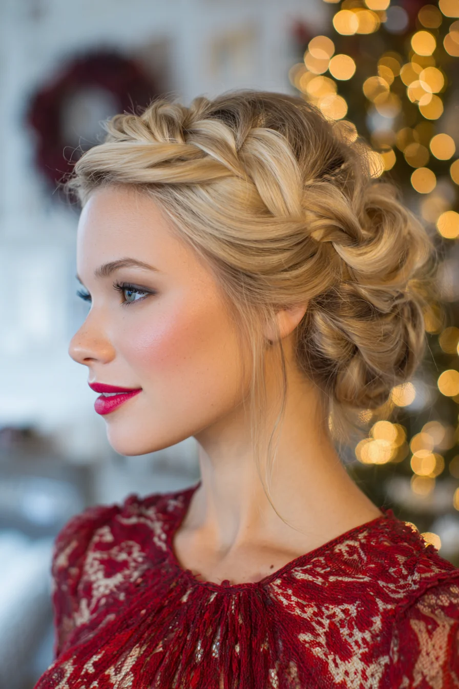 Textured Braided Crown with Low Romantic Bun — Braided Updo for Medium/Thick Hair