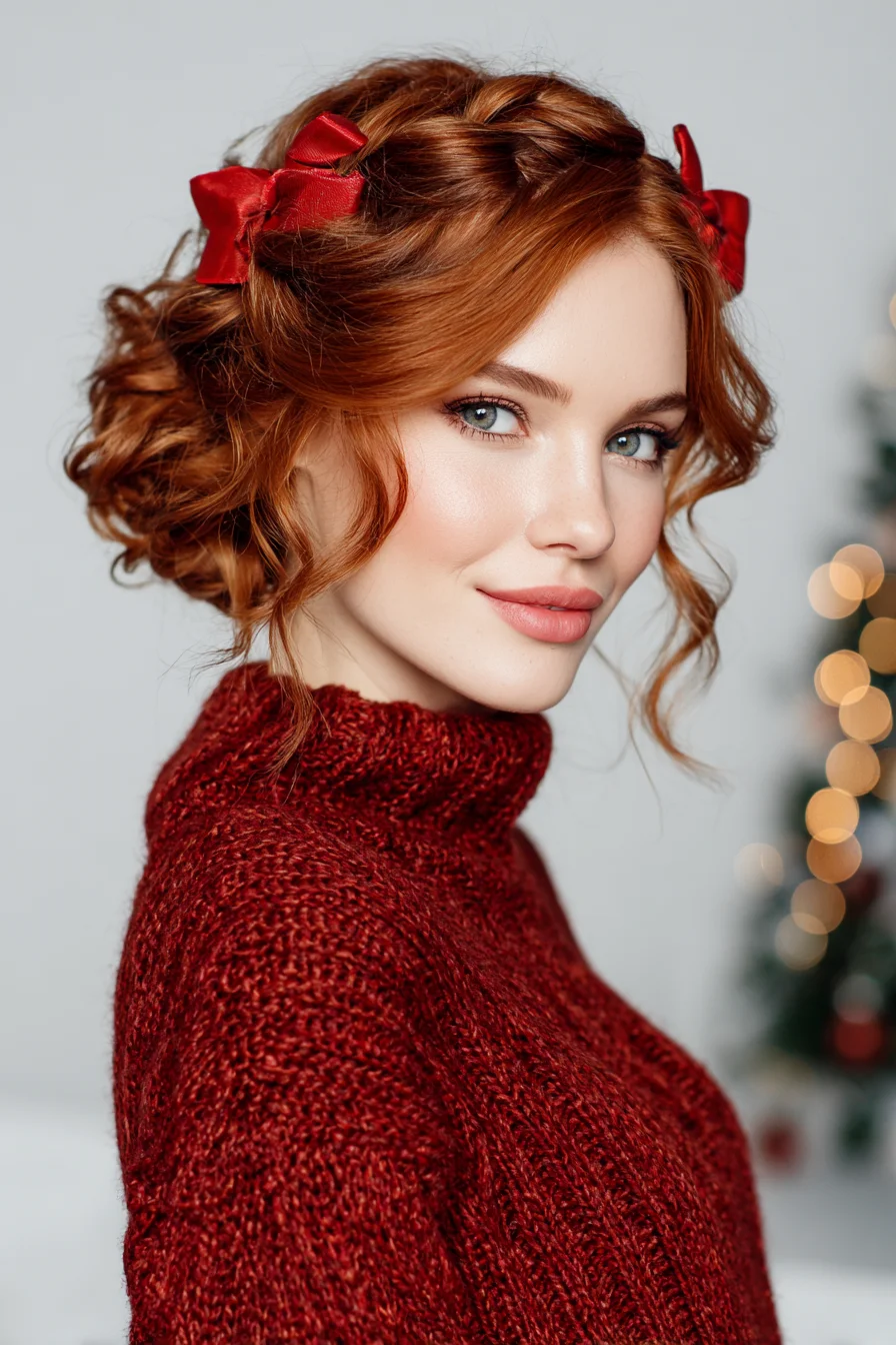 Textured Braided Low Bun with Ribbon Accents