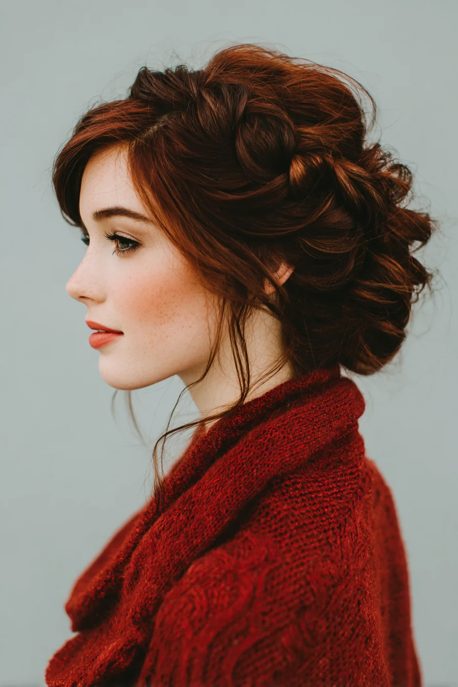 Textured Braided Low Updo with Face‑Framing Tendrils