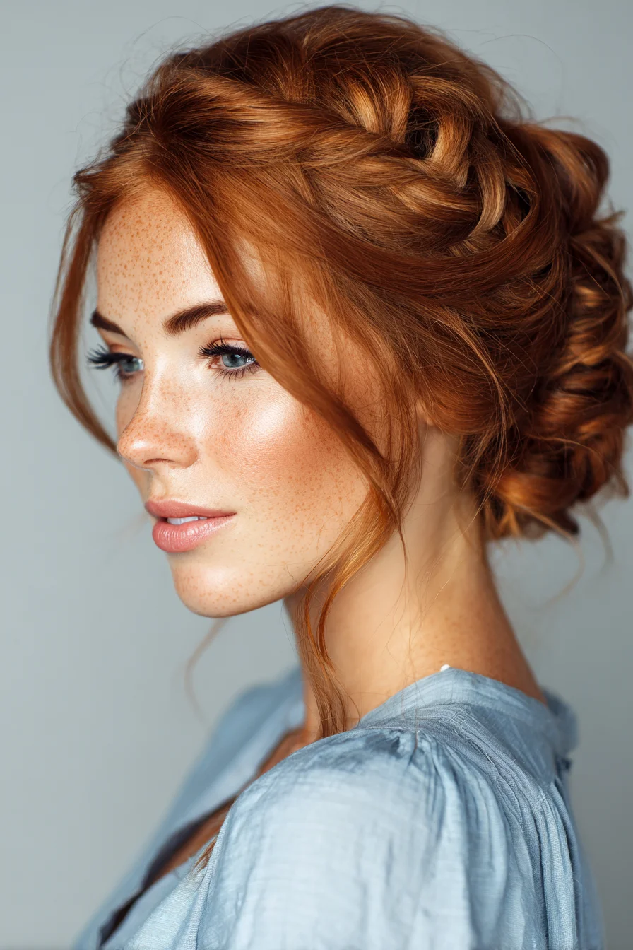 Textured Braided Low Updo with Face‑Framing Tendrils