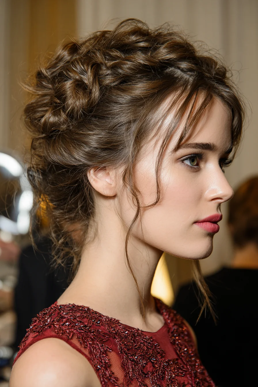 Textured Braided Romantic Updo with Face‑Framing Tendrils