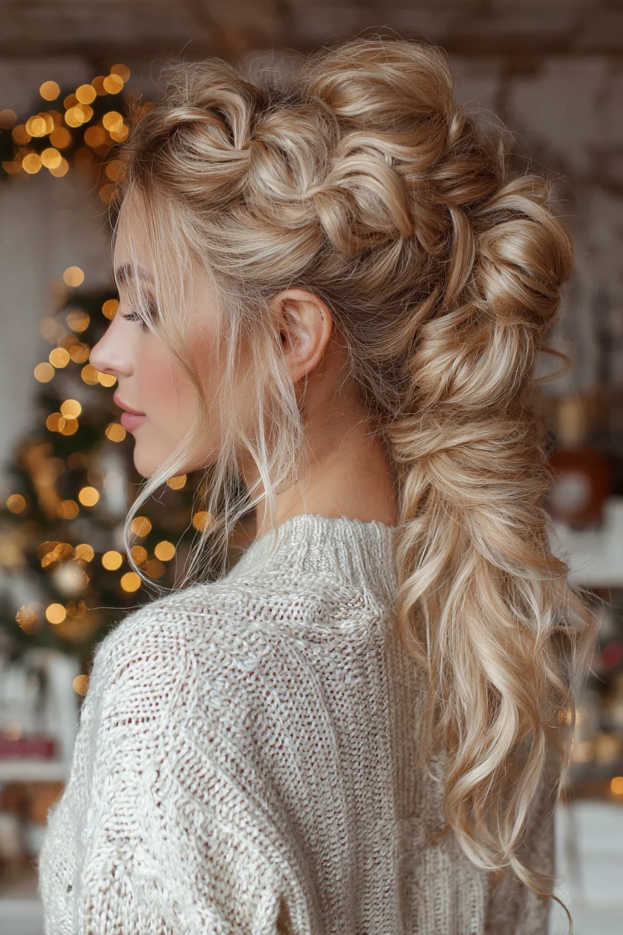 Textured Bubble Braid Ponytail with Soft Face-Framing Tendrils