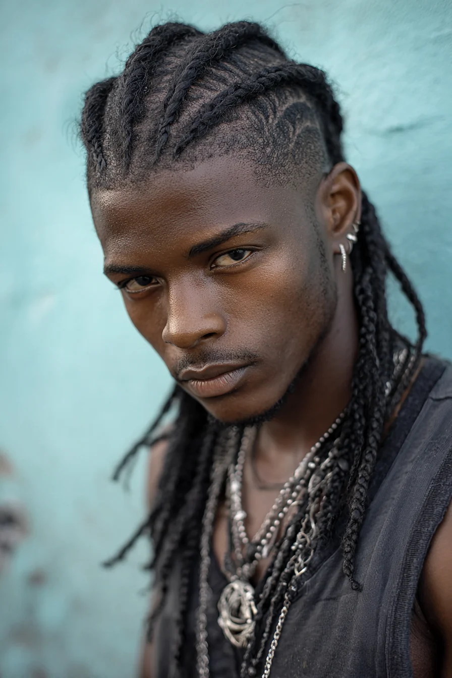 Textured Cornrow Braids with Undercut and Long Braided Ends