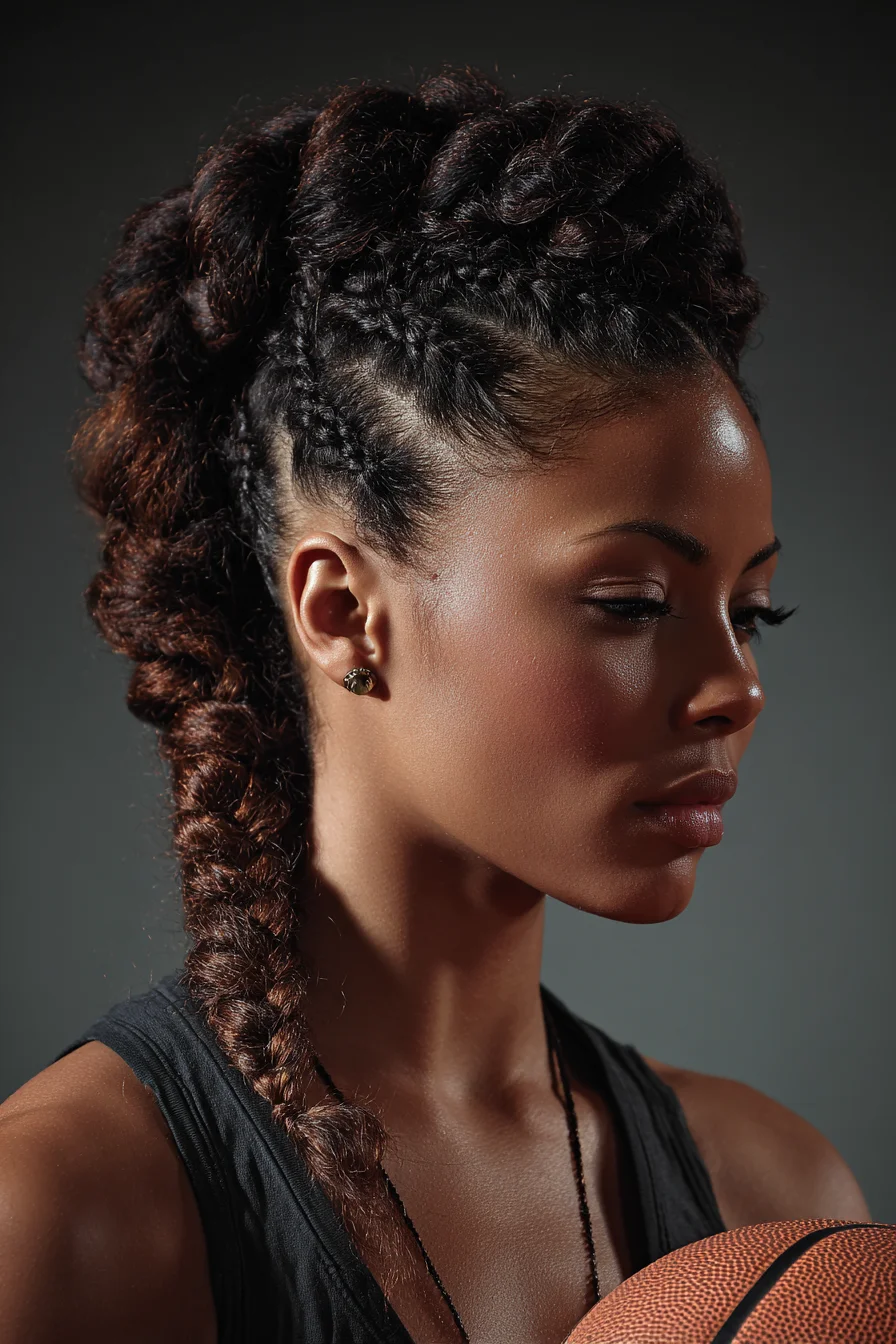 Textured Cornrow Faux-Hawk with Chunky Feed-In Braid