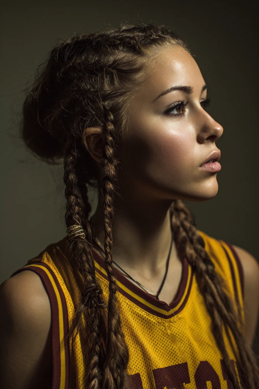 Textured Cornrows with Long Three‑Strand Braids