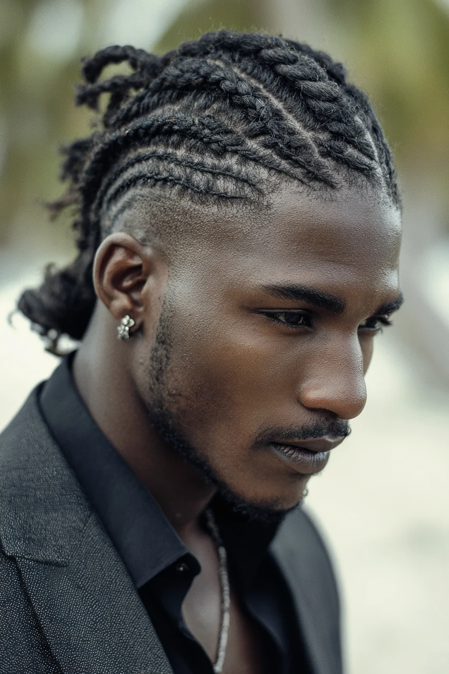 Textured Cornrows with Tapered Undercut and Low Bun