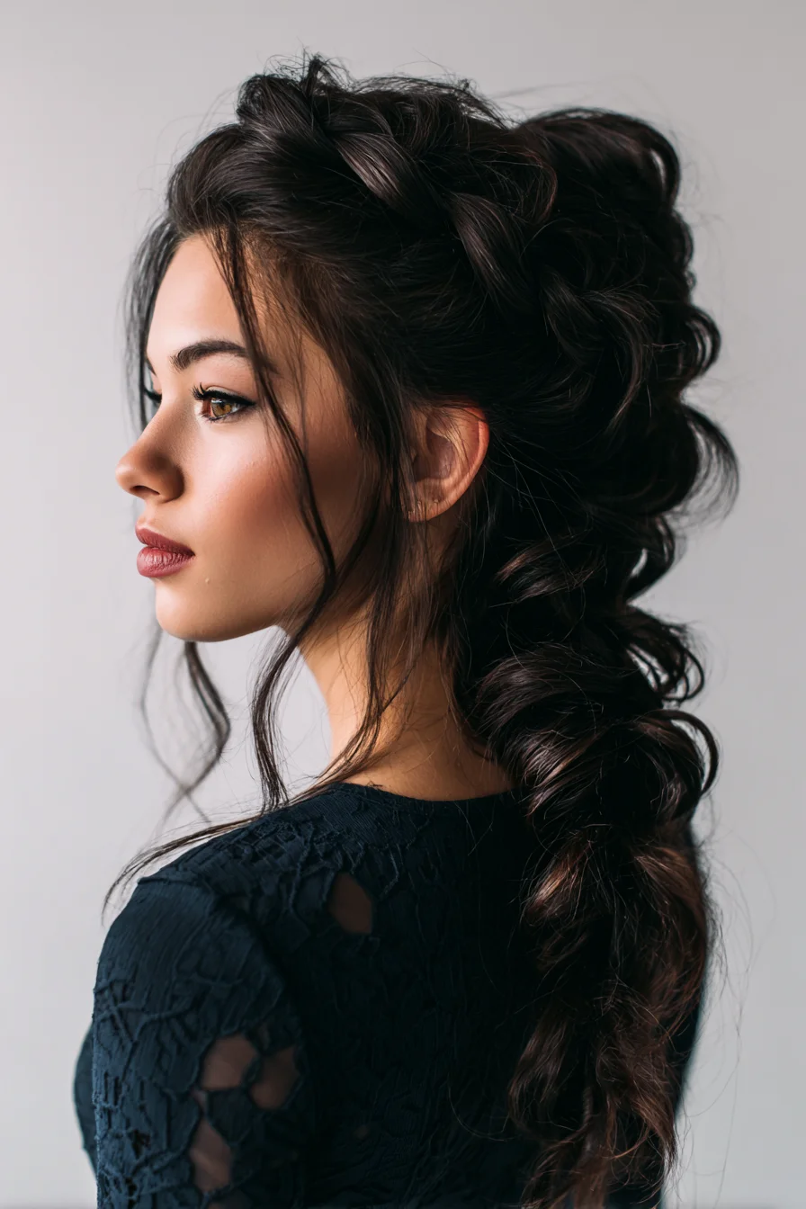 Textured Crown Braid Into Voluminous Twisted Ponytail