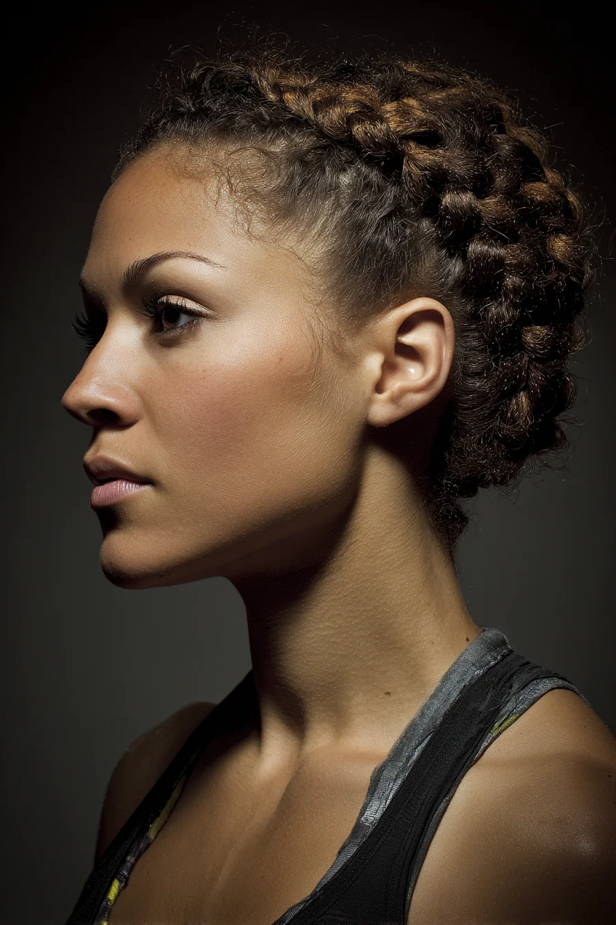 Textured Crown Braids — Dutch and Three‑Strand Braided Updo for Curly/Thick Hair