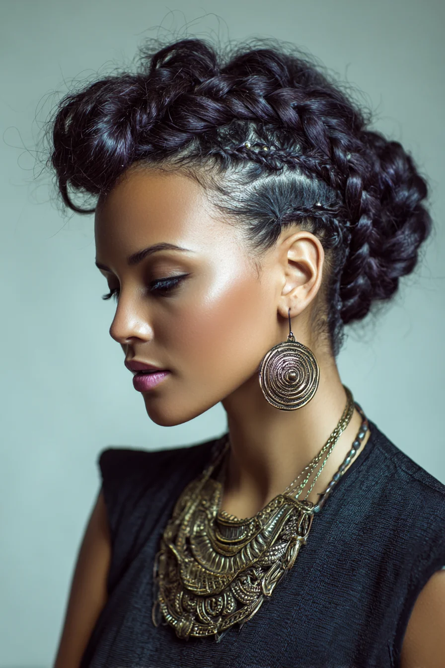 Textured Crown Braids with Side Cornrows — Braided Updo
