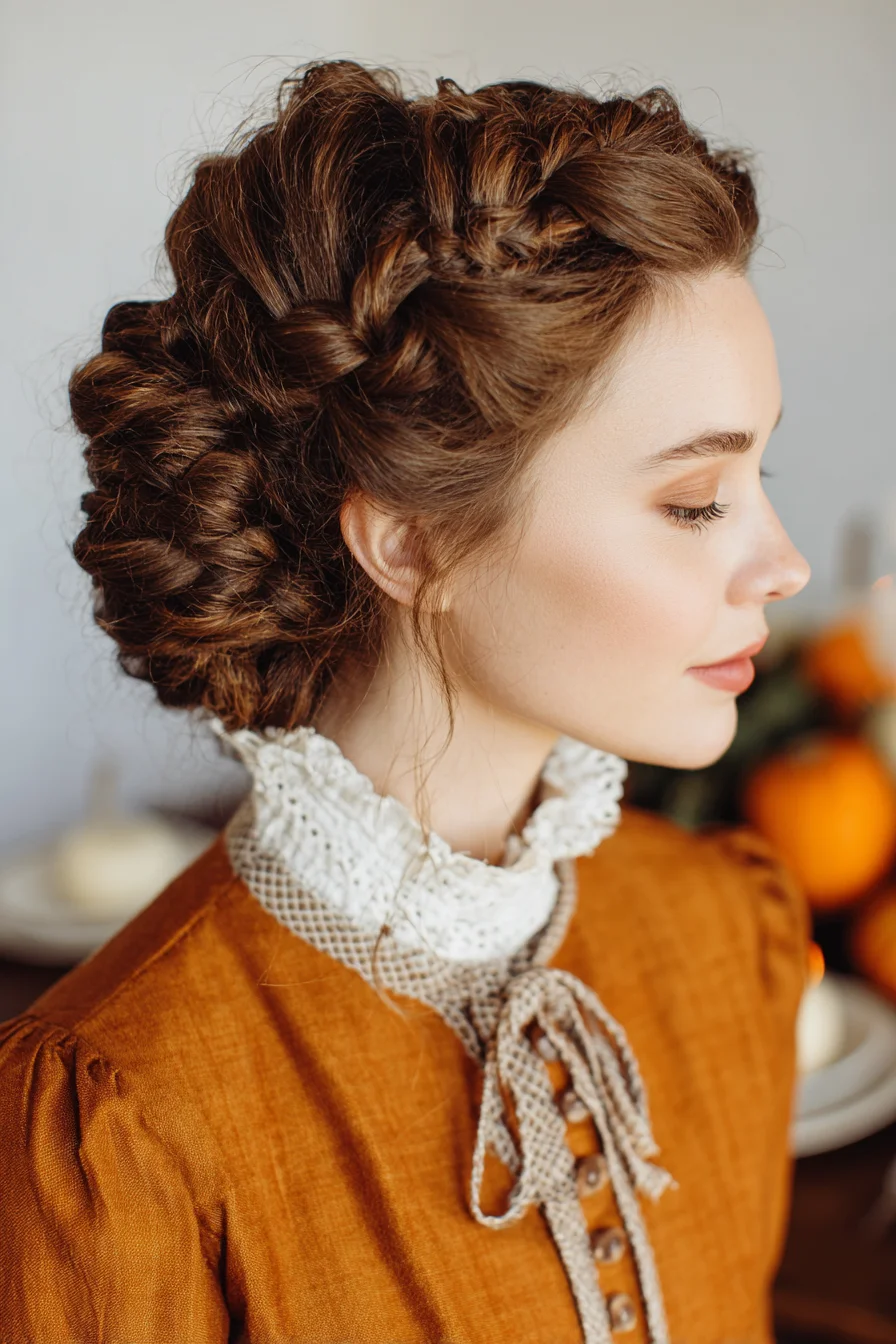 Textured Crown/Dutch Braid Updo for Medium–Long Thick Hair