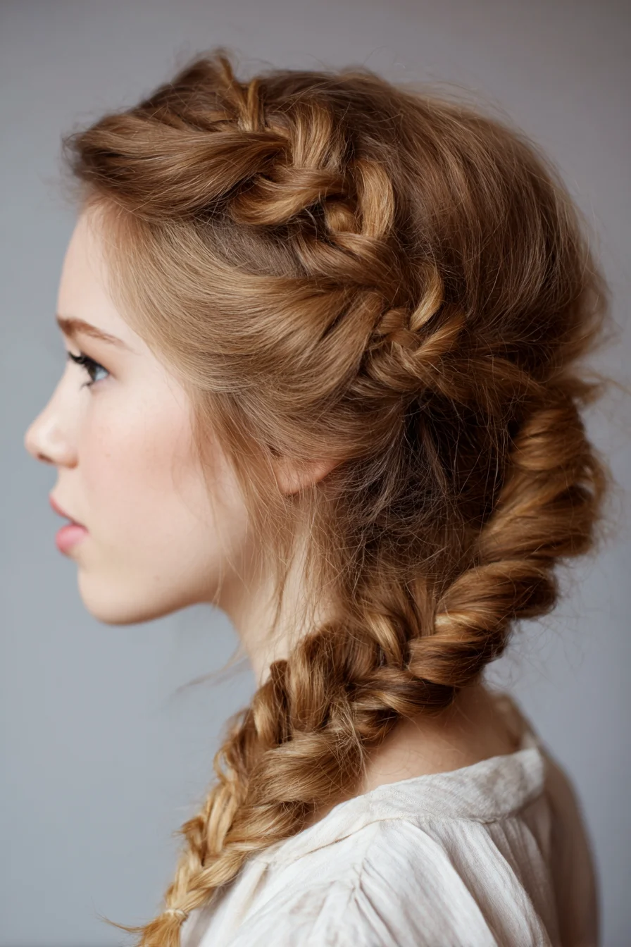 Textured Crown-to-Side Fishtail Braid for Medium-Long Hair
