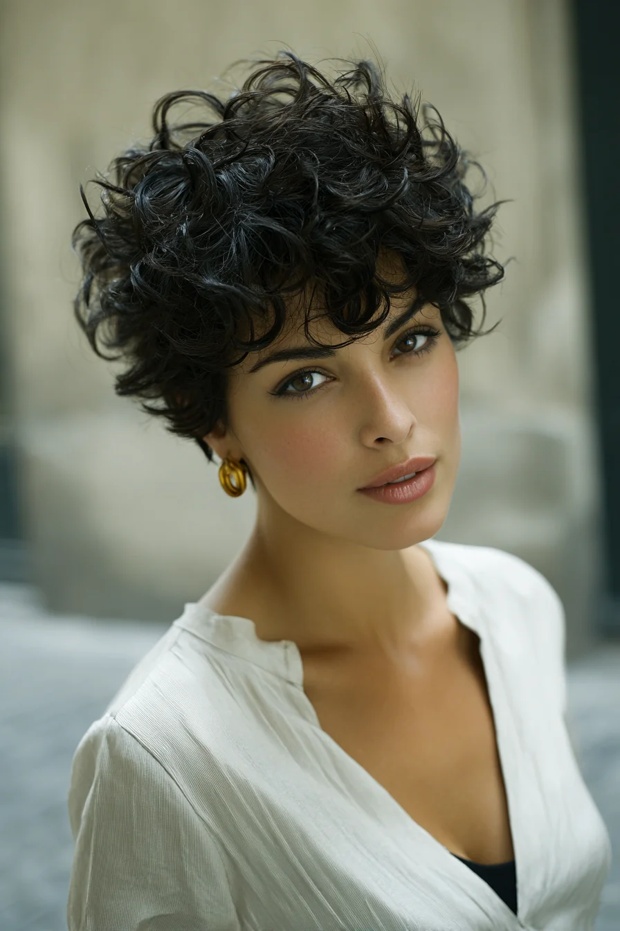 Textured Curly Pixie with Soft Fringe — Short Layered Curls